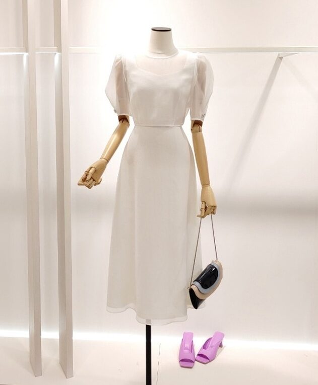 White Puff Sleeves A-Line Dress