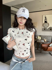 White Puppy Print Fitted T-Shirt