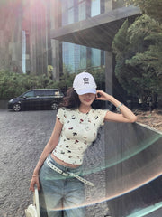 White Puppy Print Fitted T-Shirt