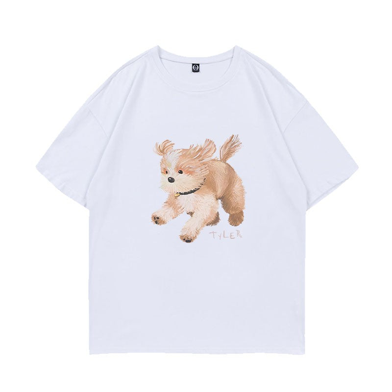 White Puppy Print T-Shirt