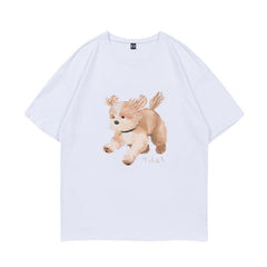 White Puppy Print T-Shirt