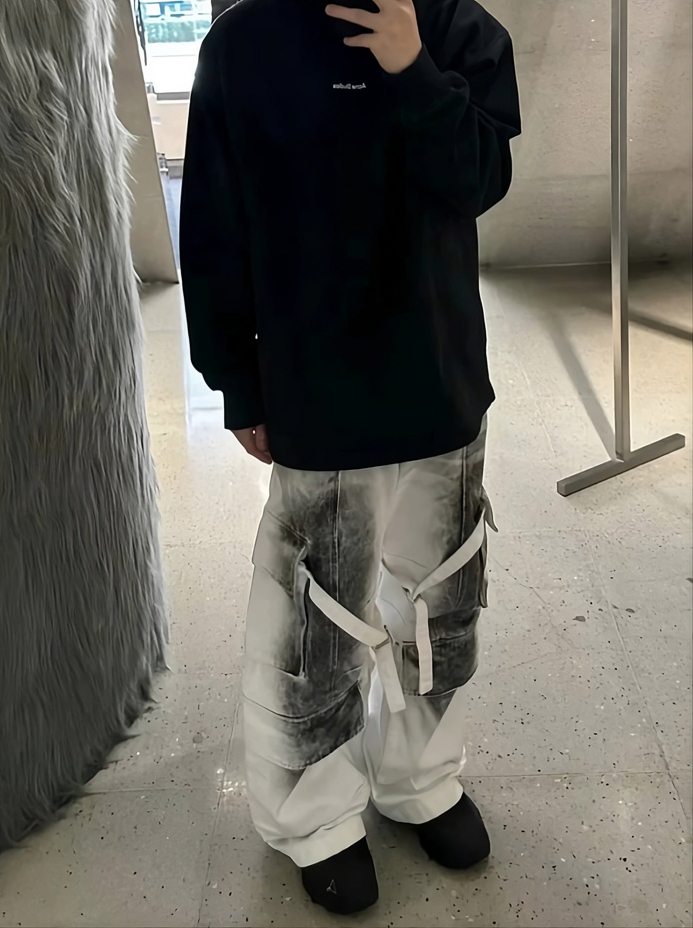 White Ragged Style Cargo Jeans