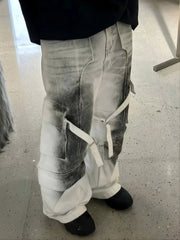 White Ragged Style Cargo Jeans