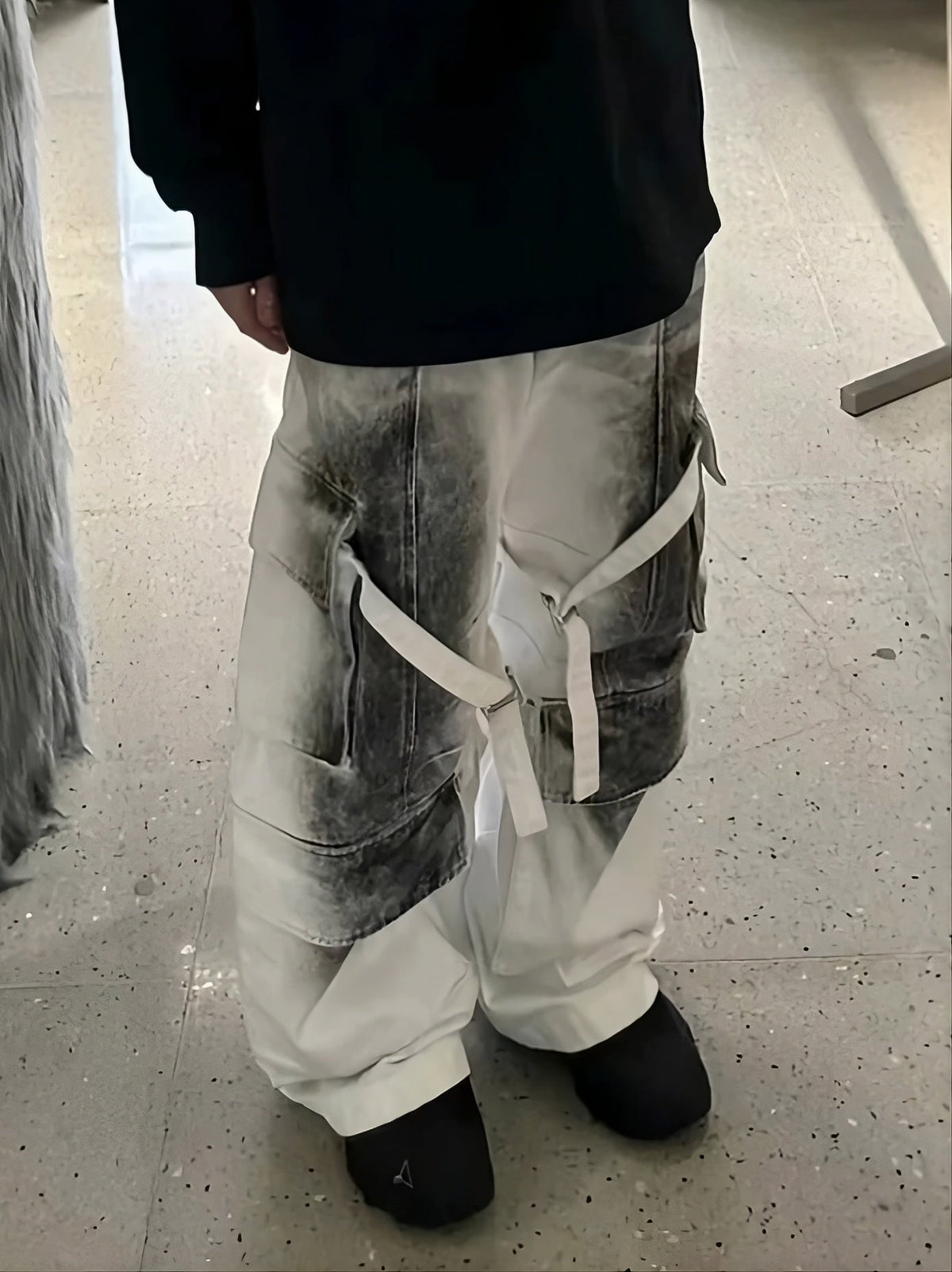 White Ragged Style Cargo Jeans