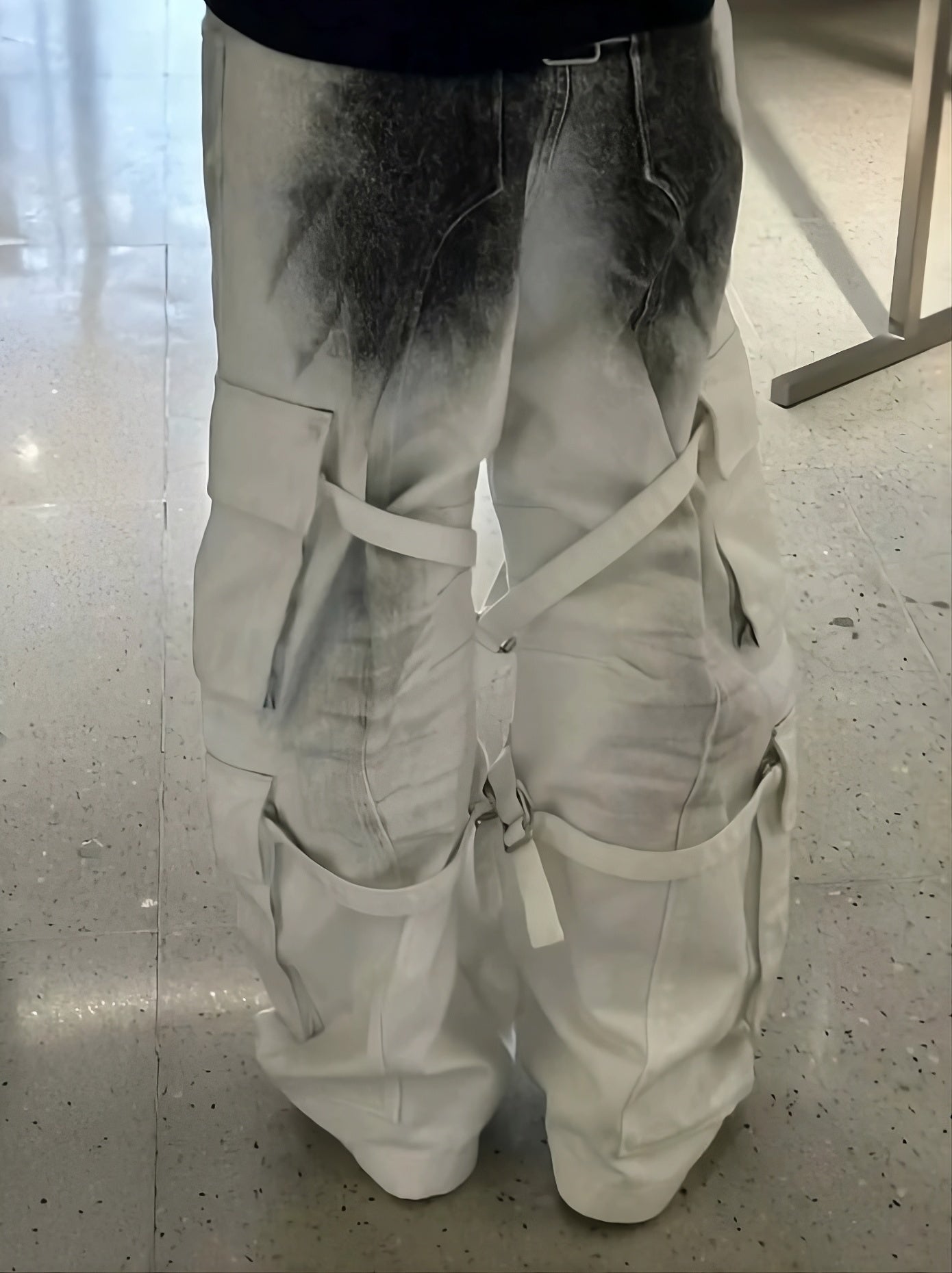 White Ragged Style Cargo Jeans