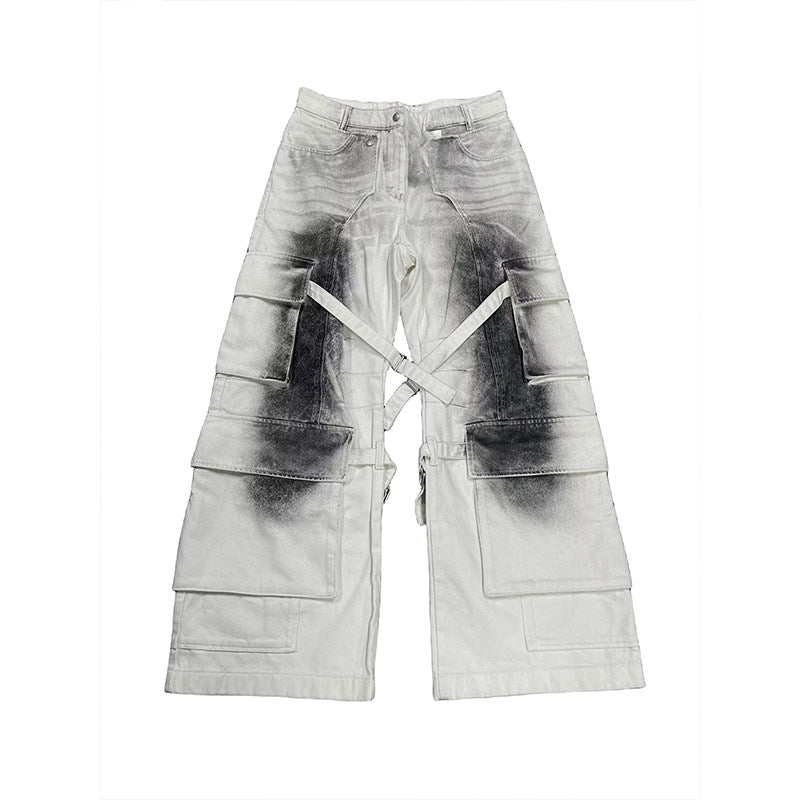 White Ragged Style Cargo Jeans