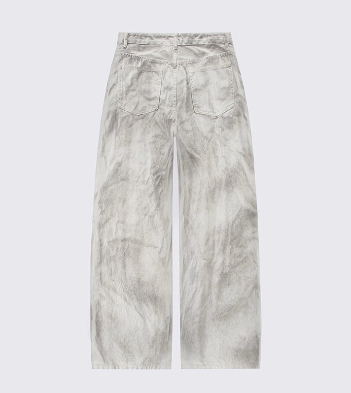 White Ragged Style Wide Leg Jeans
