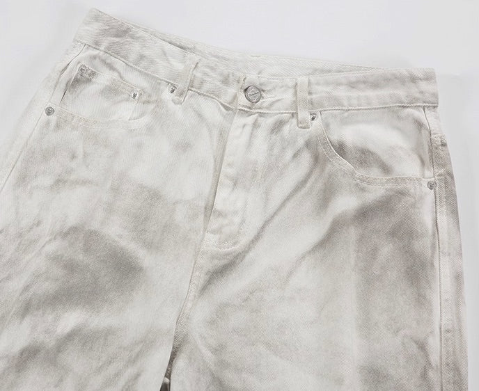 White Ragged Style Wide Leg Jeans