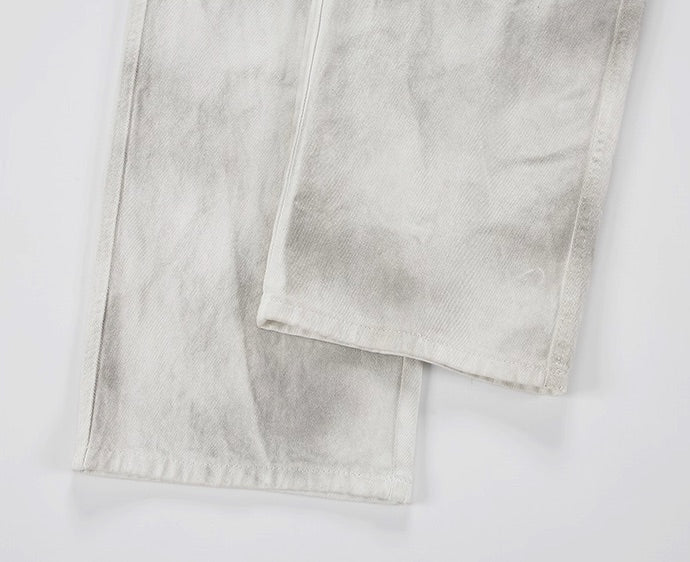 White Ragged Style Wide Leg Jeans