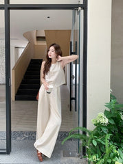White Relaxed Fit Top And Wide Leg Pants Set