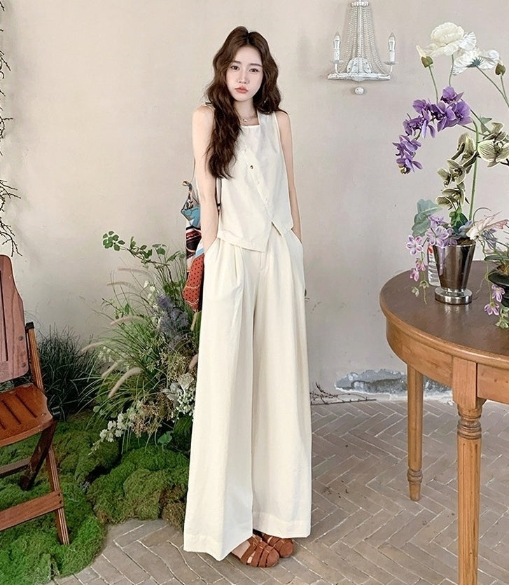 White Relaxed Fit Top And Wide Leg Pants Set