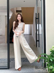 White Relaxed Fit Top And Wide Leg Pants Set