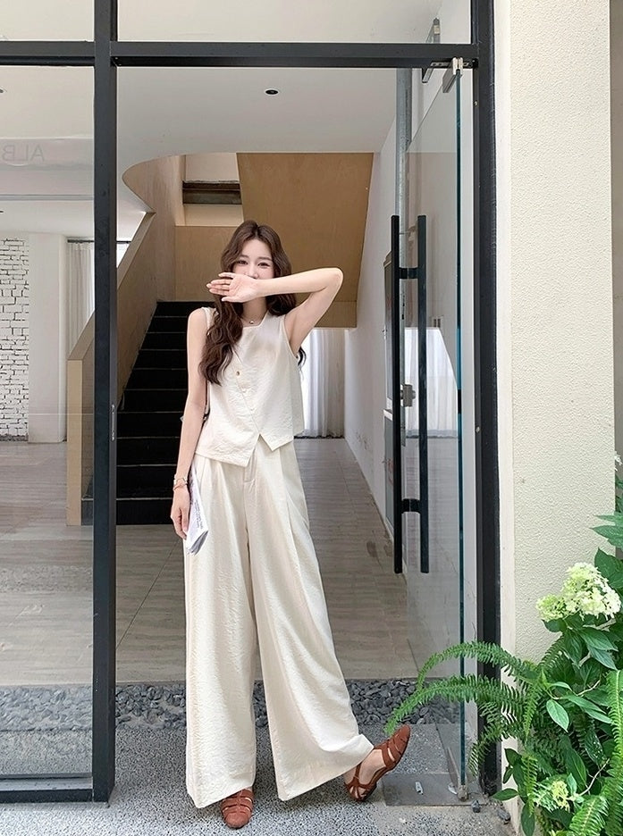 White Relaxed Fit Top And Wide Leg Pants Set
