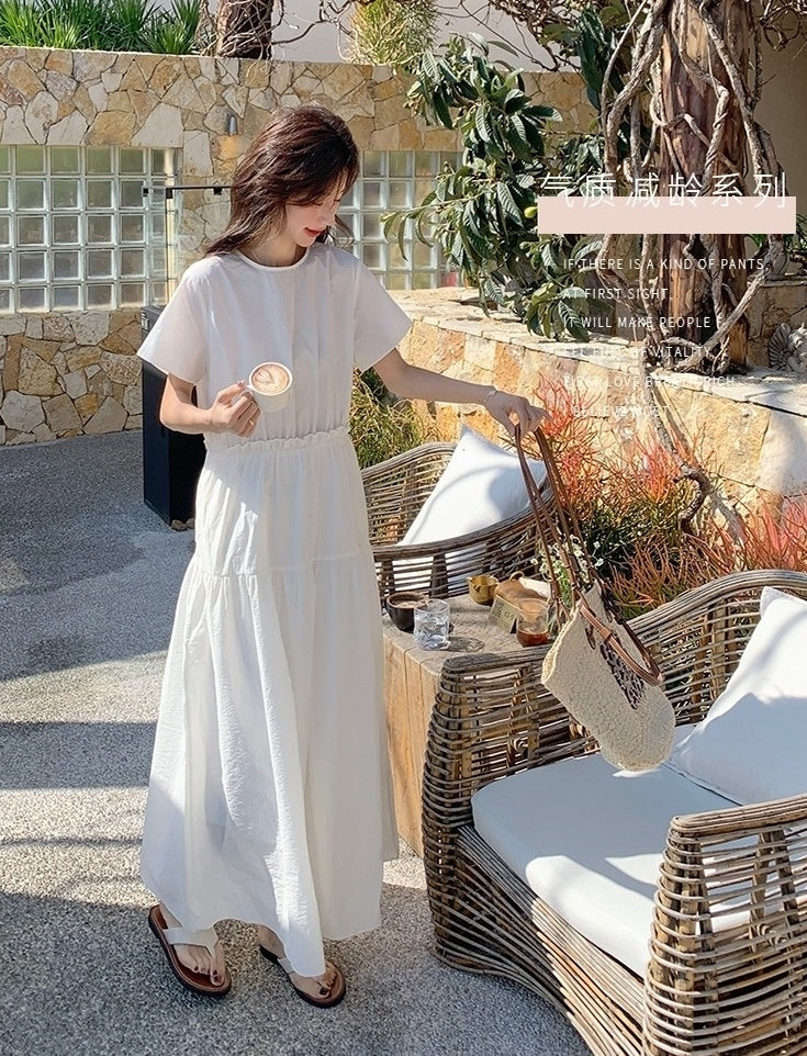 White Resort Style Slim Fit Waist A Line Dress