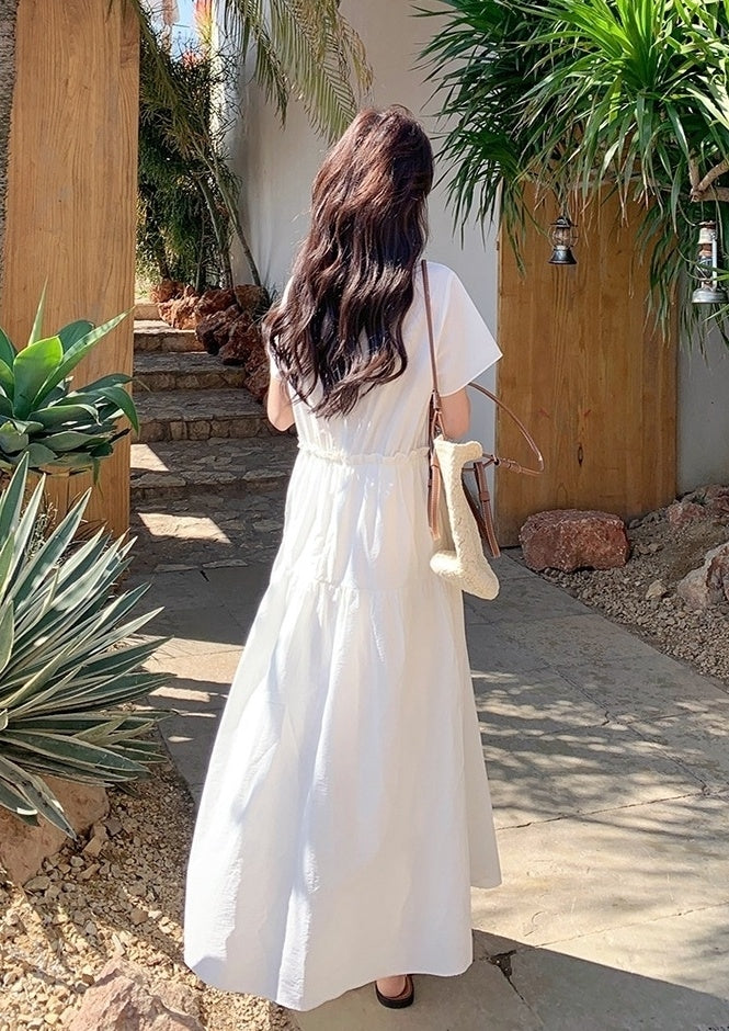 White Resort Style Slim Fit Waist A Line Dress