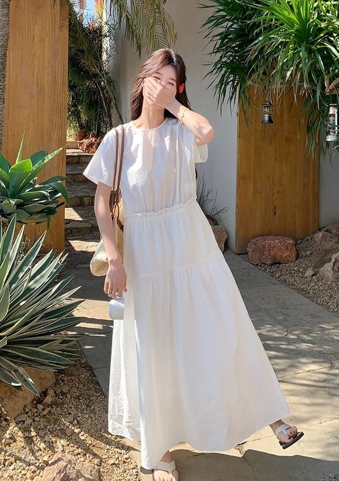 White Resort Style Slim Fit Waist A Line Dress