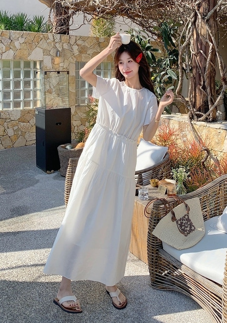 White Resort Style Slim Fit Waist A Line Dress