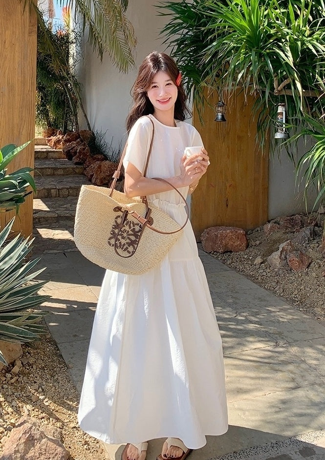 White Resort Style Slim Fit Waist A Line Dress