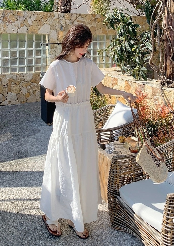 White Resort Style Slim Fit Waist A Line Dress