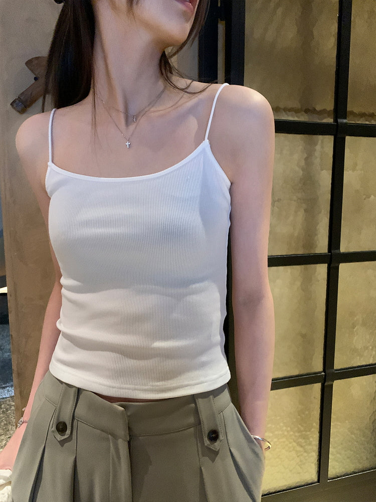 White Ribbed Basic Sling Top