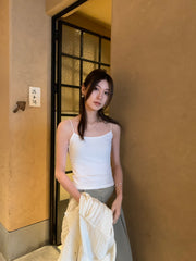 White Ribbed Basic Sling Top
