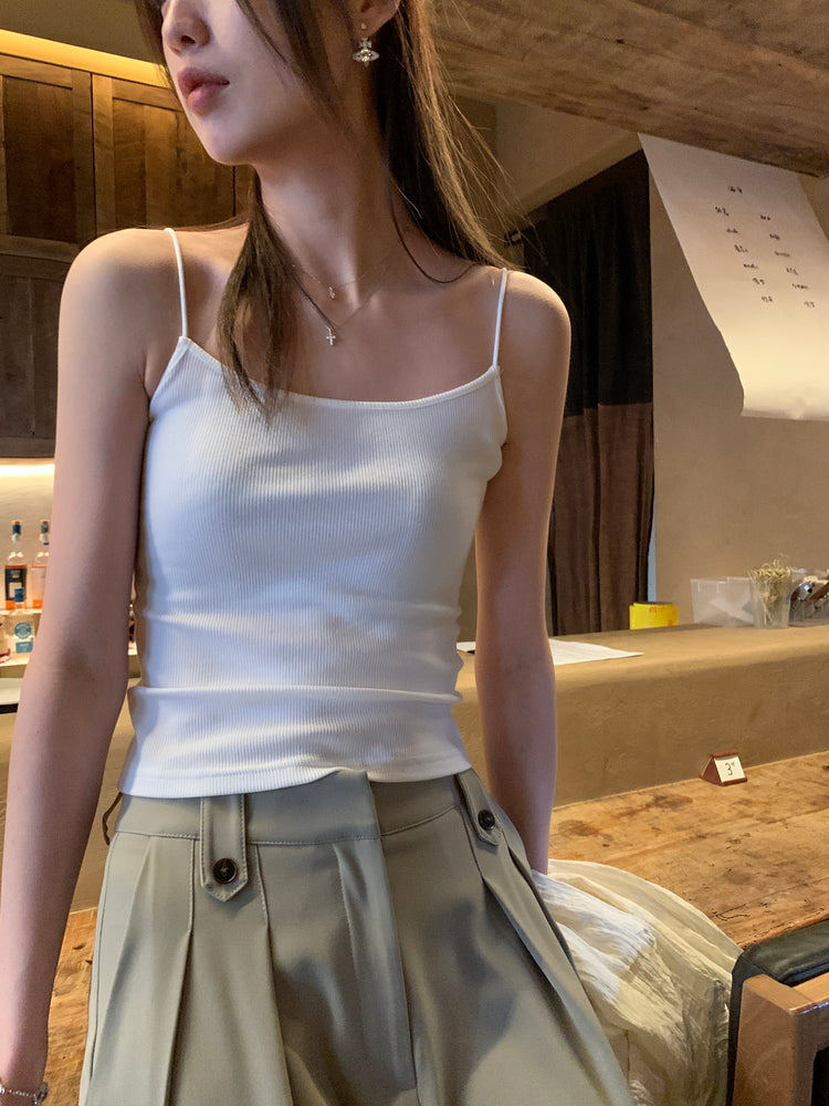 White Ribbed Basic Sling Top
