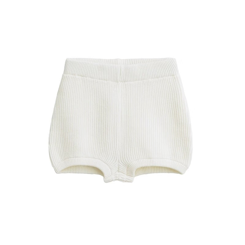 White Ribbed Knit Lounge Shorts