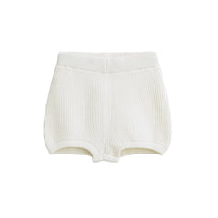 White Ribbed Knit Lounge Shorts