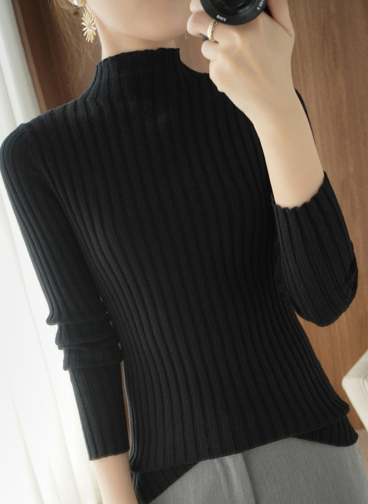 White Ribbed Mock Neck Sweater