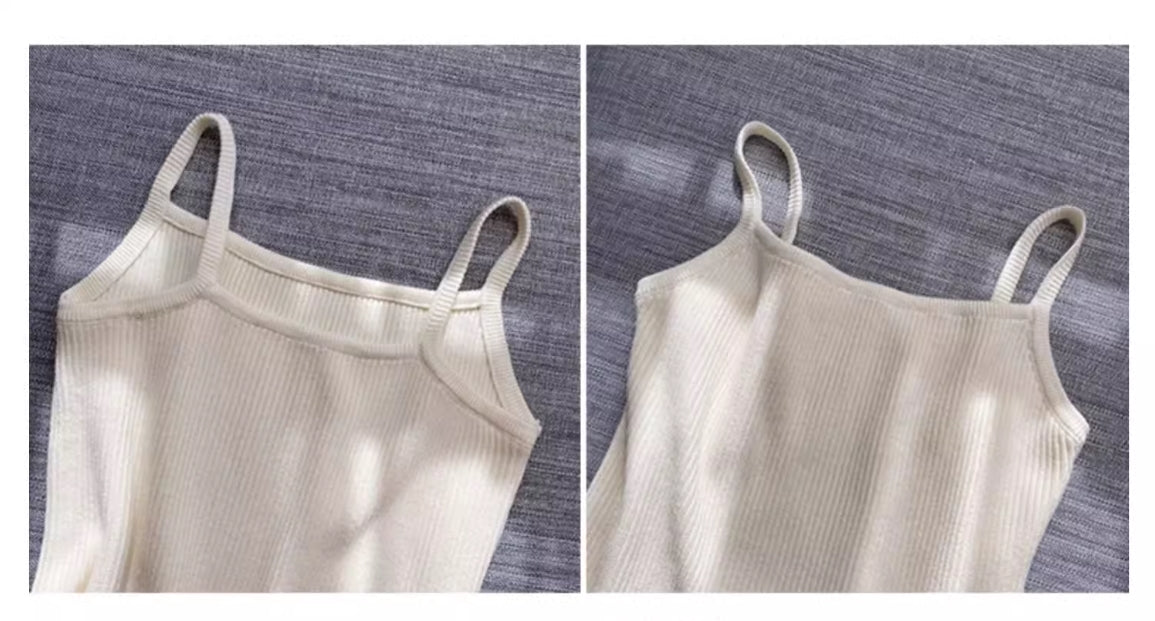 Beige Ribbed Sling Top