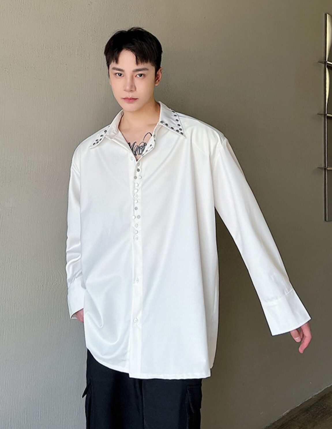 White Riveted Collar Shirt