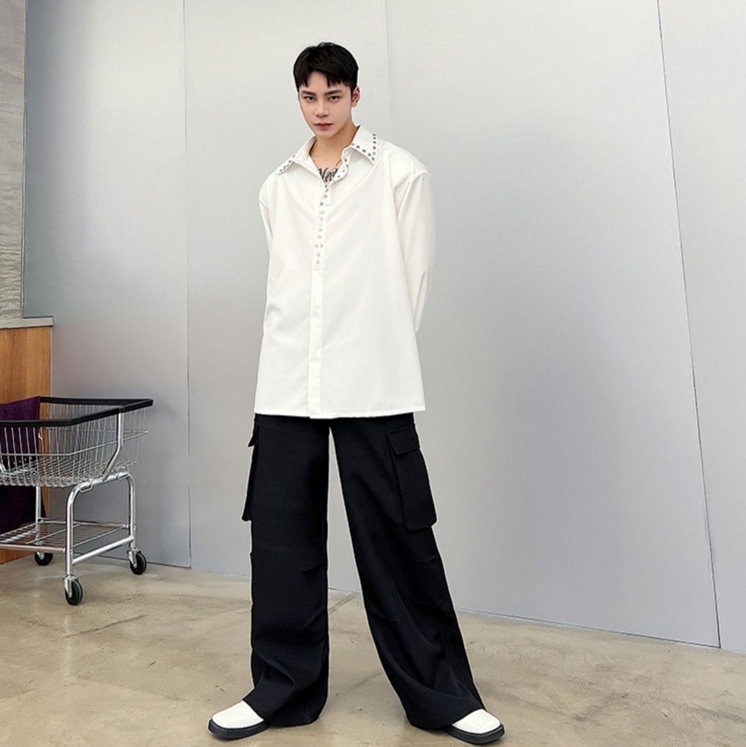 White Riveted Collar Shirt