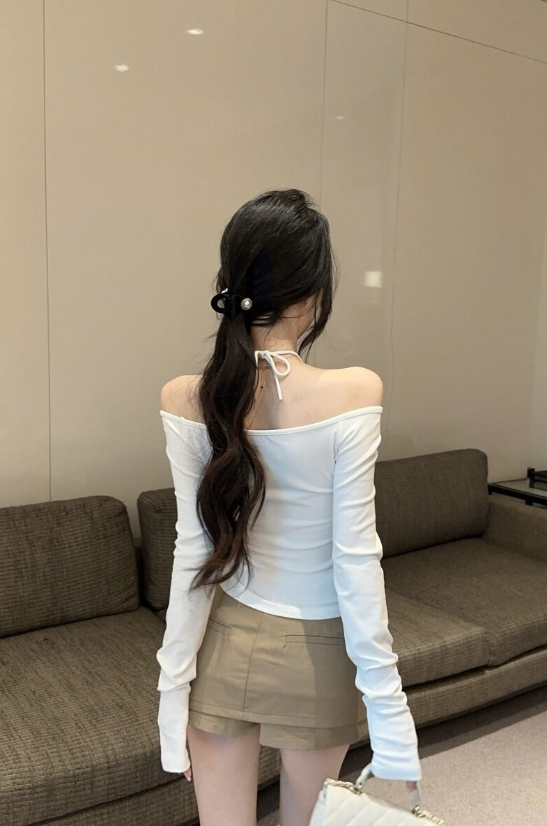 White Ruched Halter Neck Top
