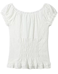 White Ruched Off-Shoulder Button Top