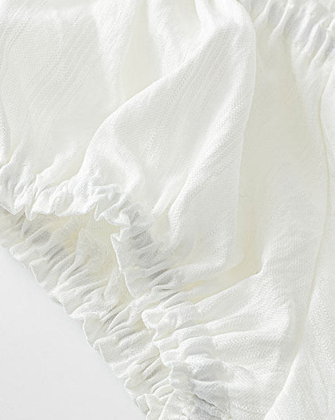 White Ruched Off-Shoulder Button Top