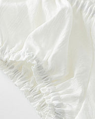 White Ruched Off-Shoulder Button Top