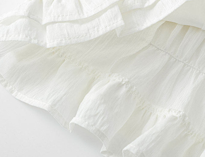 White Ruched Off-Shoulder Button Top