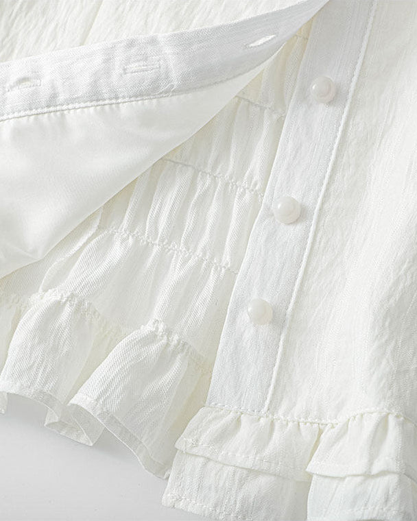 White Ruched Off-Shoulder Button Top