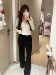 White Ruched V-Neck Thin Cardigan