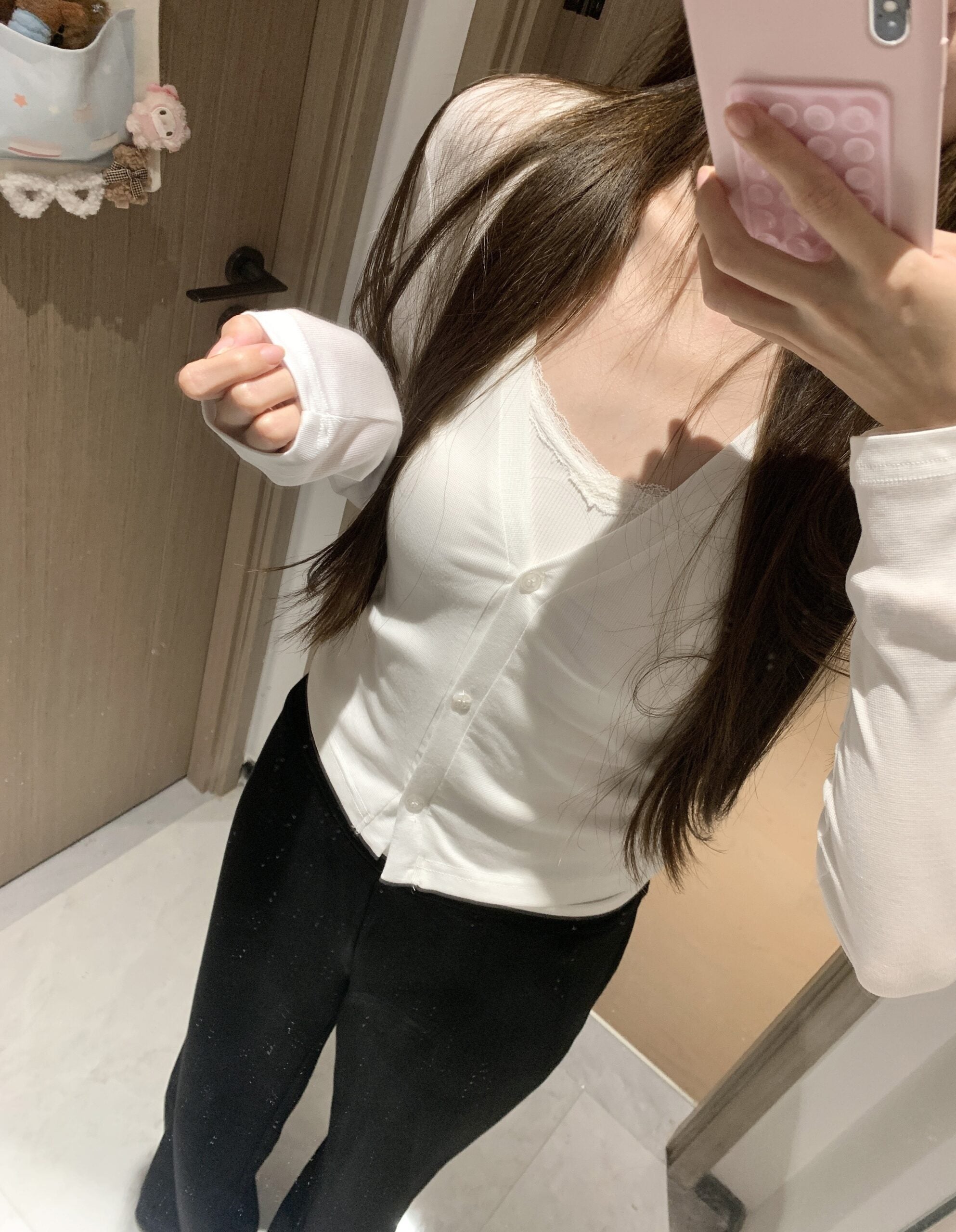 White Ruched V-Neck Thin Cardigan