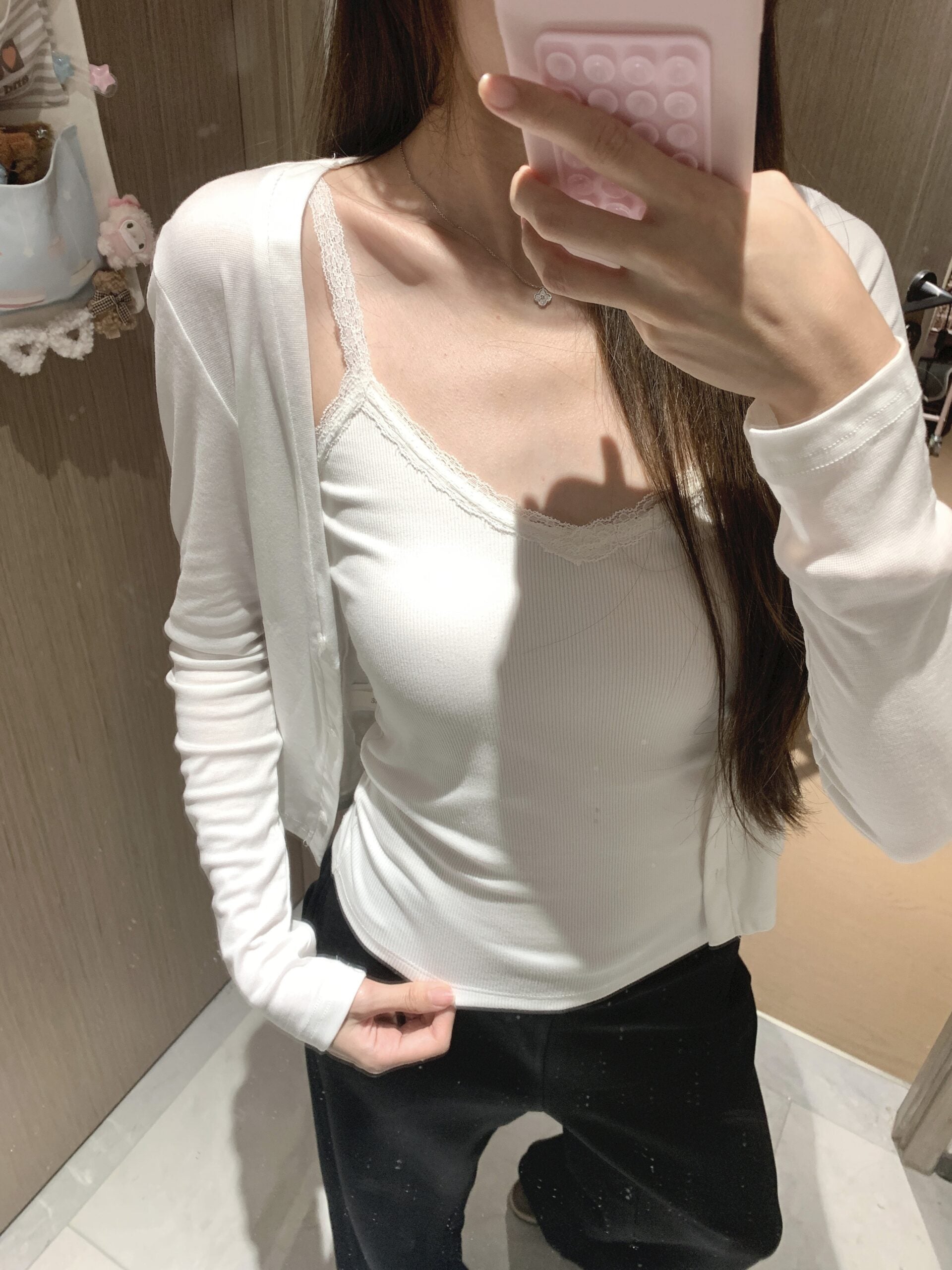White Ruched V-Neck Thin Cardigan