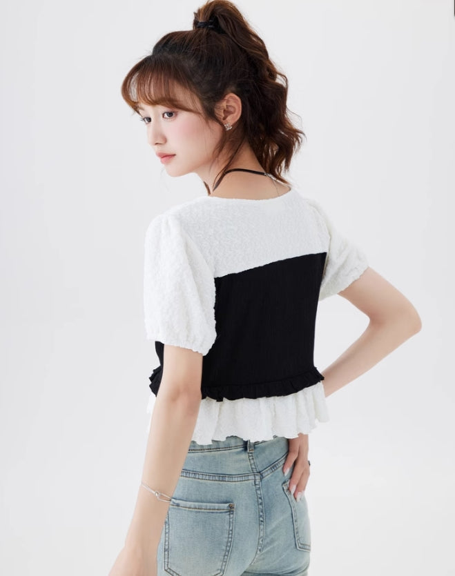White Ruffled Drawstring T-Shirt