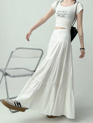 White Ruffled Flared Midi Skirt For Curvy Shape