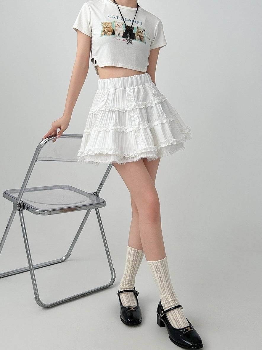 White Ruffled High Waist A Line Skirt