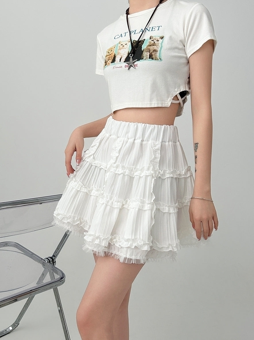 White Ruffled High Waist A Line Skirt