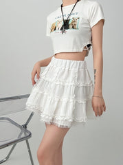 White Ruffled High Waist A Line Skirt