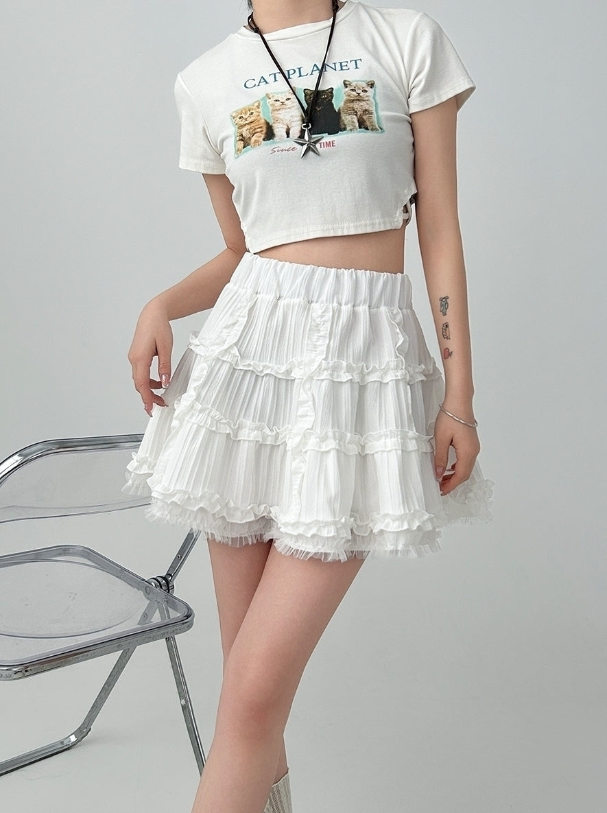 White Ruffled High Waist A Line Skirt