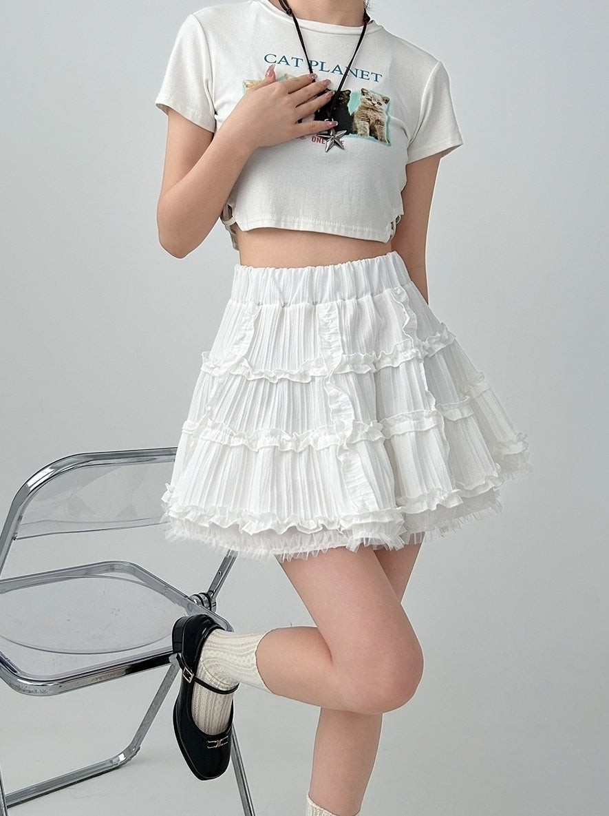 White Ruffled High Waist A Line Skirt