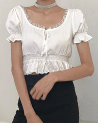 White Ruffled Lace Cropped Top