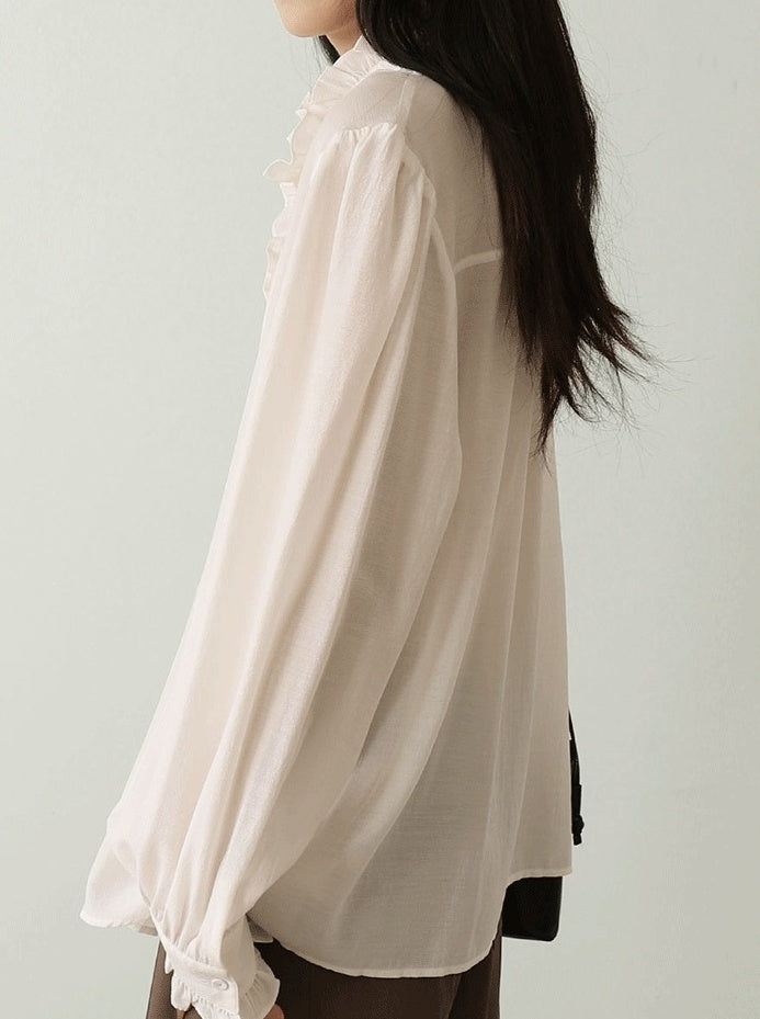 White Ruffled Lining Long Sleeve Shirt